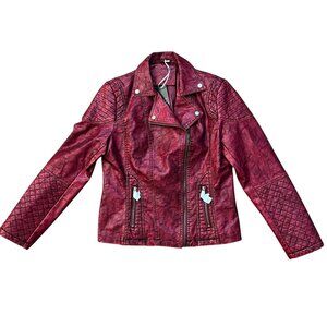 NEW Giolshon Retro Style Red Faux Leather Moto Jacket - Size Large